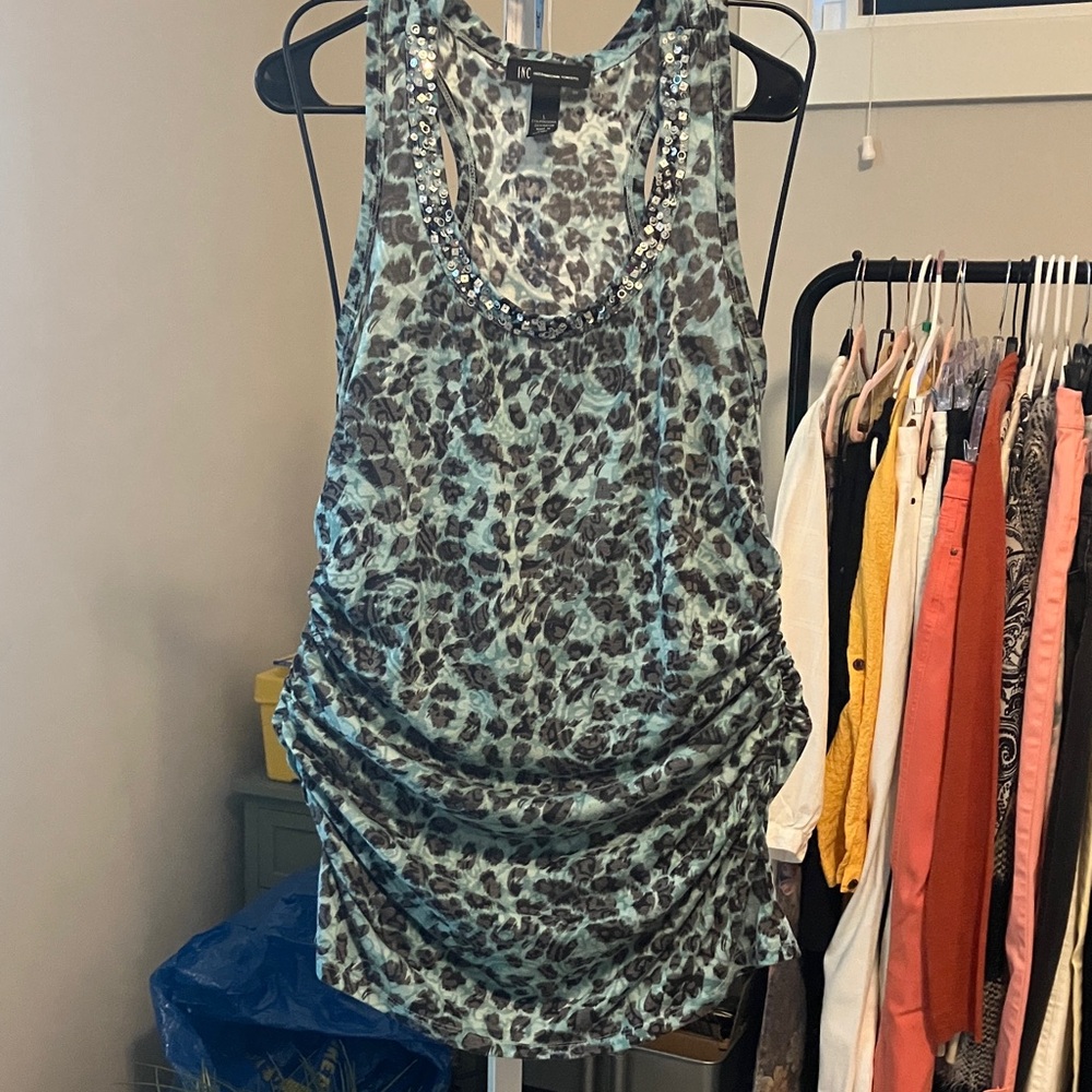 INC International Concepts Teal and Black Animal Print Mini Dress
